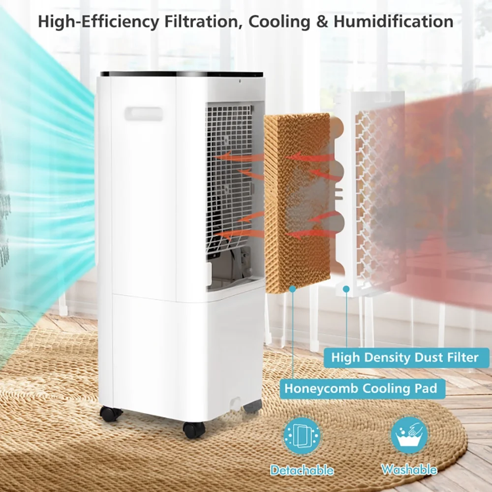 GVN Air Conditioners, Air Cooler, 4-in-1 Evaporative Air Cooler with 12L Water Tank and 4 Ice Boxes-White