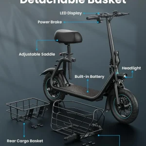 Electric scooter for adults with large center basket