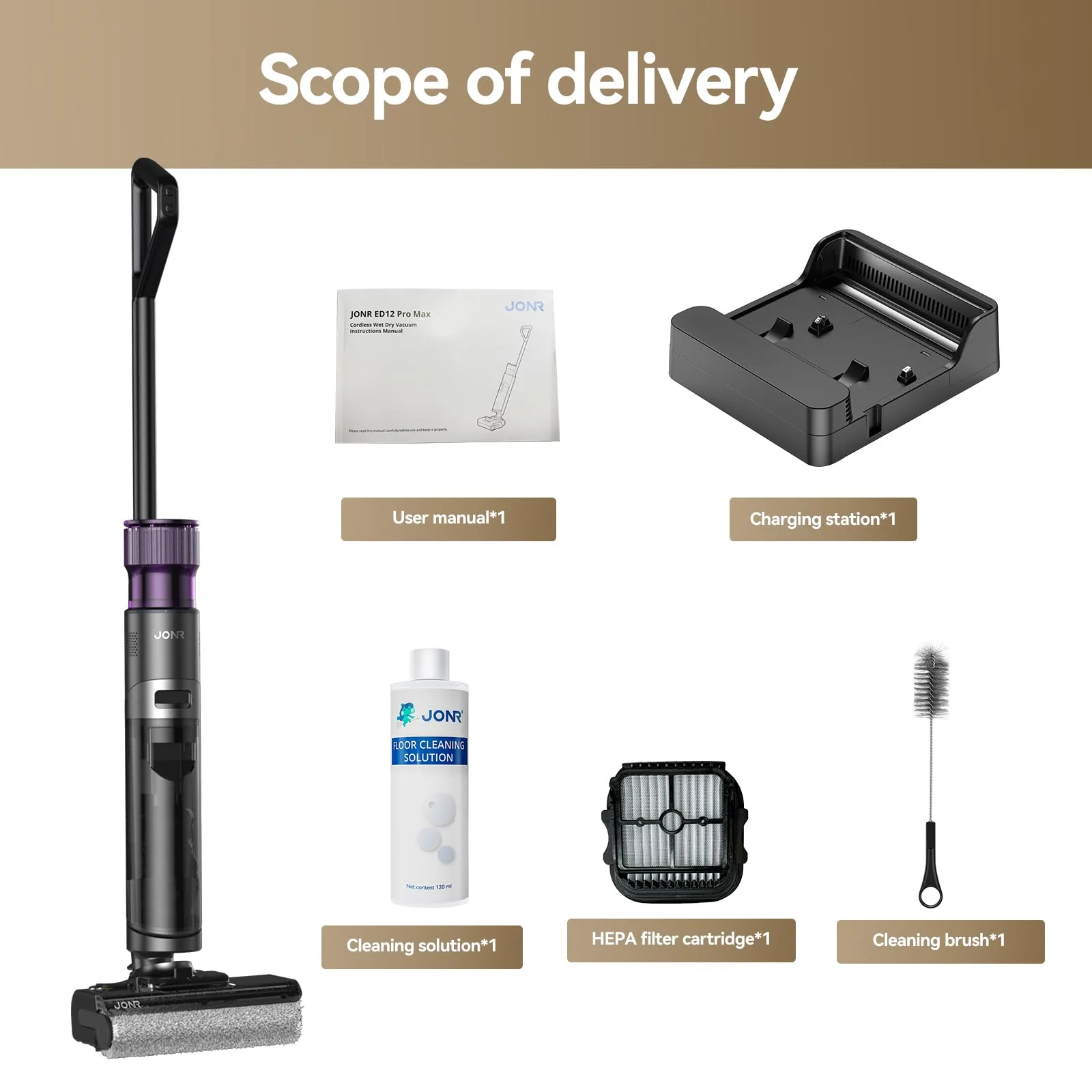 JONR ED12 Pro Max Wet Dry Vacuum Cleaner, 167-F Flashdry Self-Cleaning and 800ml Large Capacity Dirty Water Tank Smart Floor Cleaner