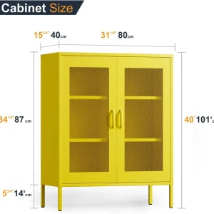 CHSHIN 40" H Blue Metal Storage Cabinet with 2-Mesh Doors for Home,Office,Kitchen,Bar(Width:31.5")