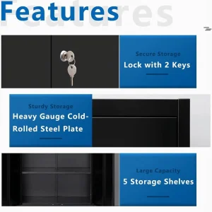 CJF Metal Storage Cabinet, 72" H Garage Storage Cabinet with Adjustable Shelves and Lockable Door, Classic Office Storage Cabinet for Home, School, Office, Garage (Black)