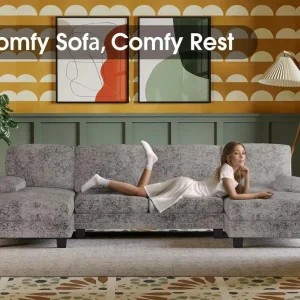 Furmax Sectional Couches for Living Room, U-Shaped Sofa Couch with Linen Fabric, 4 Seat Sofa Set with Double Chaise for Apartment (Fabric, Grey)
