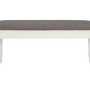 Kesten Farmhouse Dining Bench with Storage, Vanilla White Base with Rustic Taupe Fabric