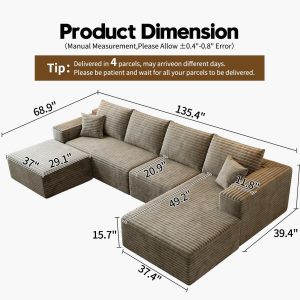 107.5" Cloud Modular Sectional Sofa Couch with L-Shape Chaise,Modern Minimalist Upholstered Couches for Living Room Bedroom,Deep Seat Corner Couch .No Assembly Required (Black,Left Facing Chaise)
