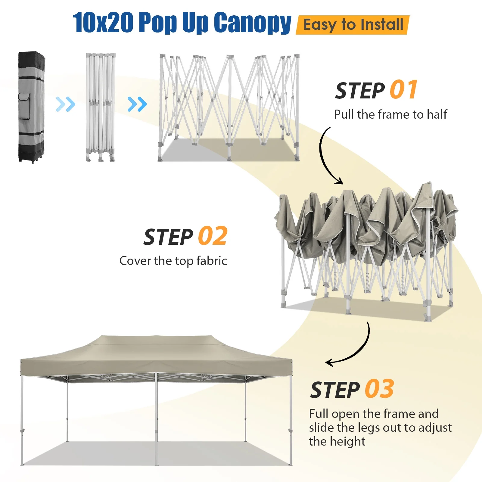 HOTEEL 10x15 Heavy Duty Canopy Tent ,Pop up Canopy for Parties Wedding,Commercial Easy up Gazebo with Roller Bag,UV 50+ &,White