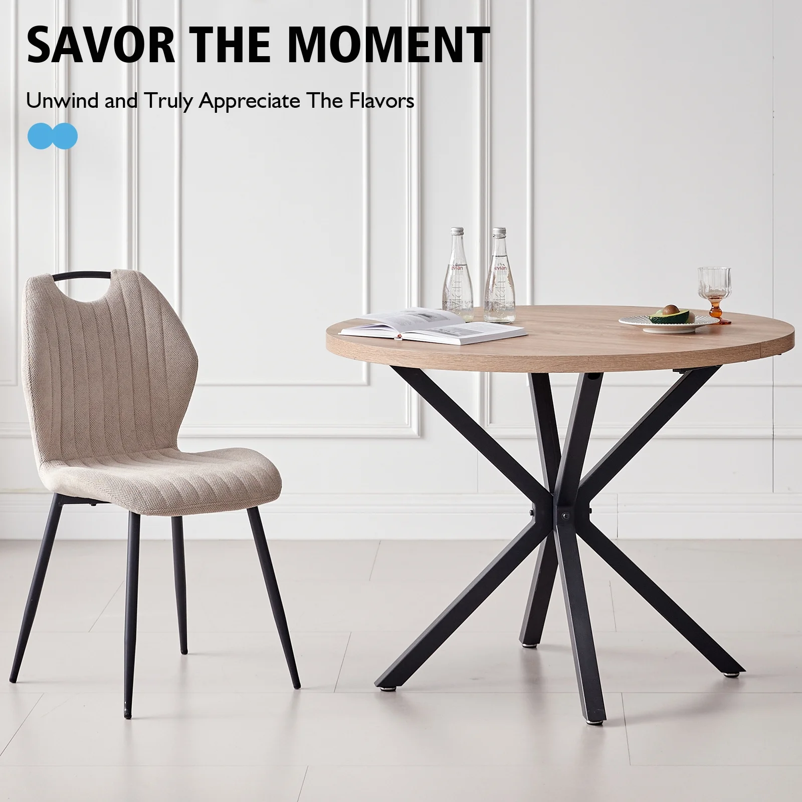 39- Round Dining Table, Modern Small Kitchen Table for 4 with X-Shaped Metal Legs and 1.2" Thickness Tabletop for Kitchen Dining Room, Coffee Table, Oak