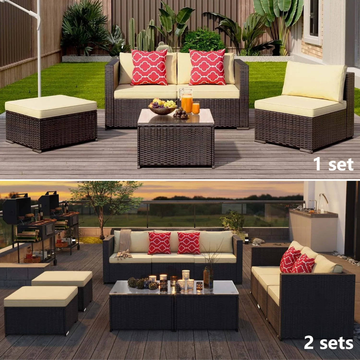Patio Furniture Set Clearance, Lofka 5 Piece Outdoor Sectional Furniture Chair Set with Cushions and Tea Table, Gray
