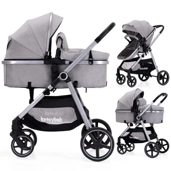Lortsybab 2-in-1 Baby Stroller Folding Infant Newborn Pram Stroller with Reversible Seat