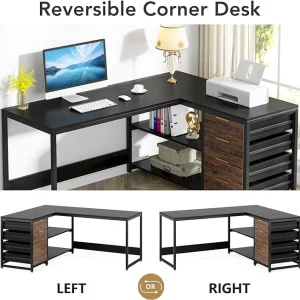 Tribesigns 59" L-Shaped Office Desk, Modern Reversible Computer Study Desk for Home Office, White