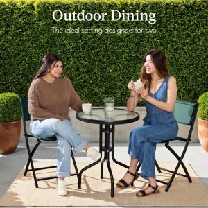 Best Choice Products 3-Piece Patio Bistro Dining Furniture Set w/ Glass Tabletop, Folding Chairs - Gray