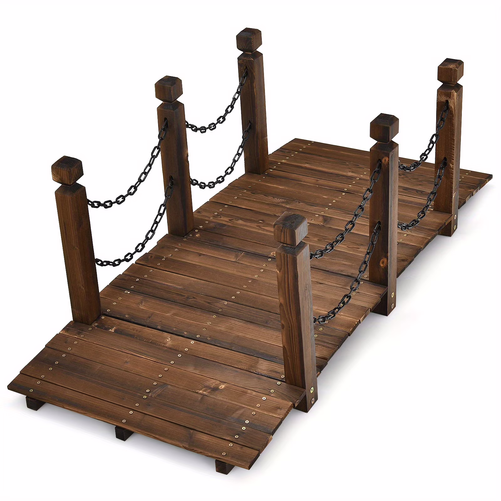 5ft Rustic Wooden Garden Bridge with Railings -C Sturdy Fir Footbridge, Weather-Resistant Outdoor Walkway for Weddings, Home Decor, and Gardens, Supports Up to 500 lbs, Natural Brown Finish