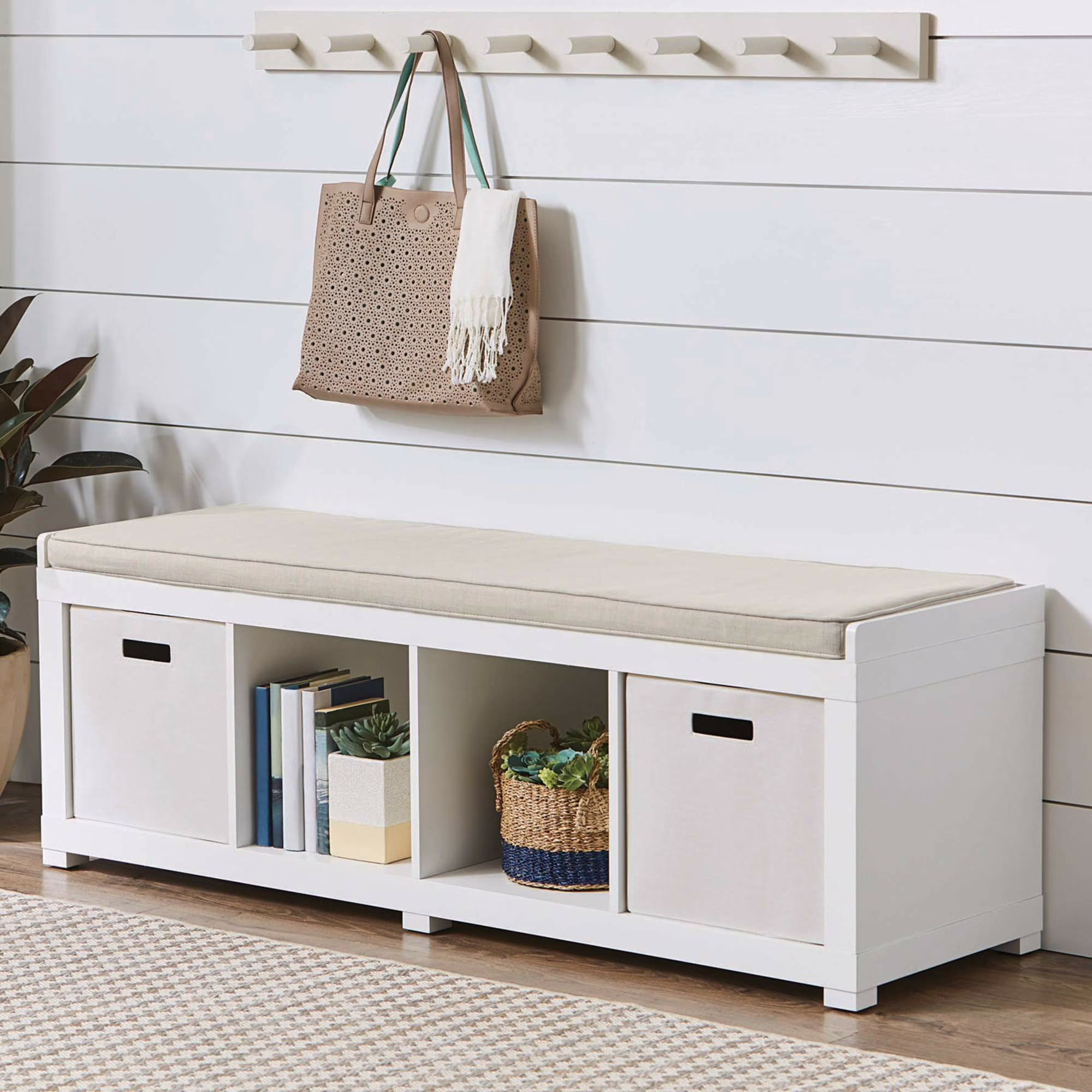 Better Homes & Gardens 4-Cube Shoe Storage 58.39" Bench, Weathered