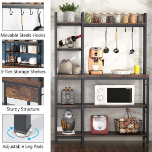 Tribesigns Bakers Rack with Storage Hutch for Kitchen, Microwave Oven Stand, 5-Tier Kitchen Utility Storage Shelf, Kitchen Organization and Storage for Kitchen, Living Room