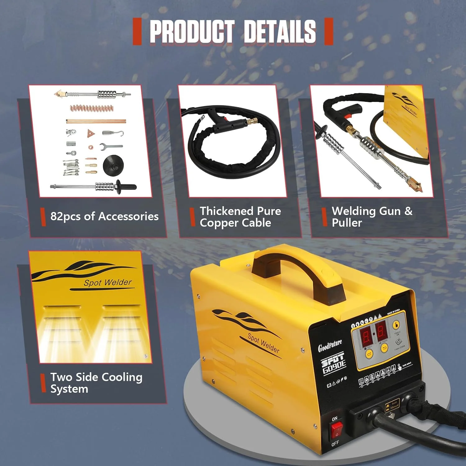 Vehicle Panel Spot Puller Dent Spotter 110V, 3500A Spot Dent Puller Welder, 3KW Car Body Stud Welding Machine Multispot Bonnet Door Repair Tool Kit