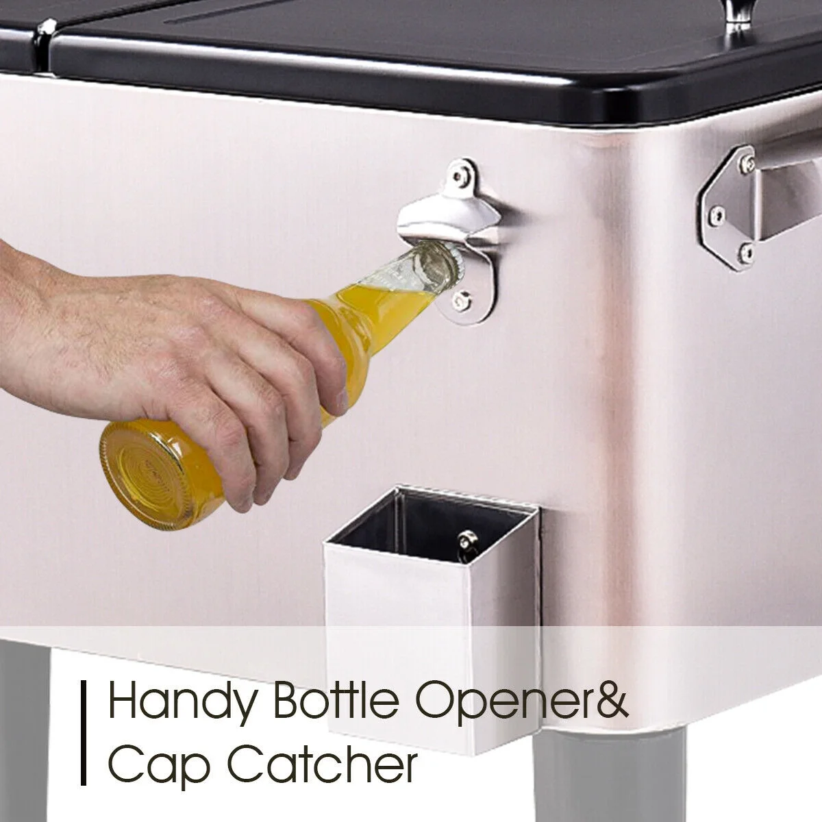 Costway Patio Cooler Rolling Outdoor Stainless Steel Ice Beverage Chest Pool 80 Quart