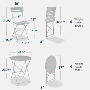 Best Choice Products 3-Piece Small Bistro Set, Folding Patio Furniture Set of 2 Chairs and Table - Black