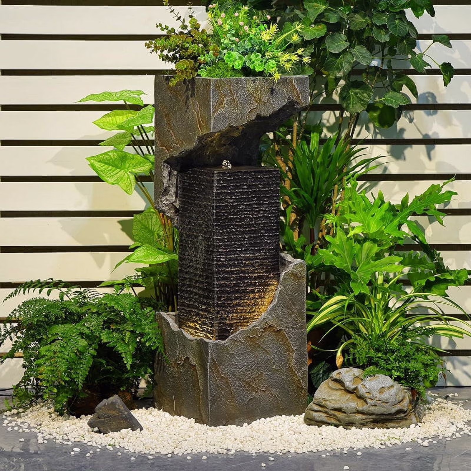 Waterfall Fountain Outdoor Floor Standing Garden Fountains with Lights for Patio, Backyard, Deck, Porch and Home Decor