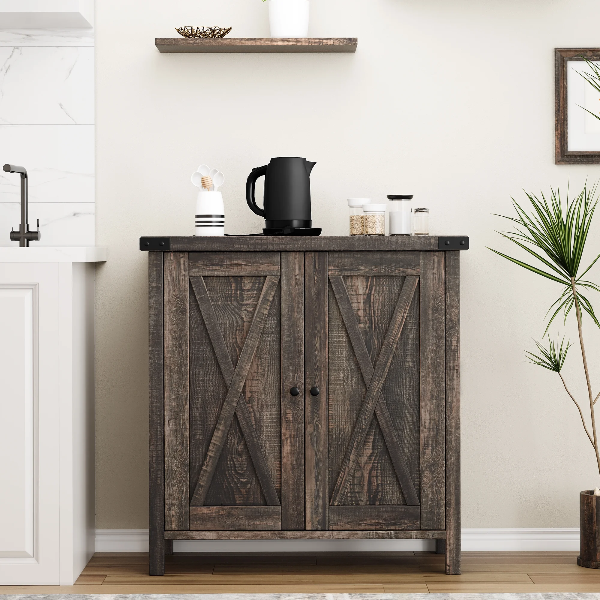 Coffee Bar Cabinet with Storage/Adjustable Shelf 30" Small Kitchen Bar Table Corner Bar Cabinet for Tea Buffet Sideboard Cabinet for Dining Room, Farmhouse Coffee Station for Wine