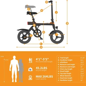Jasion EB3 Electric Bike Adults 21mph, 500W Peak Motor, 270Wh Battery, Rear Suspension, 3 Levels Assist, 14′′ Folding Ebike for Adults and Teens, Complies to UL2849
