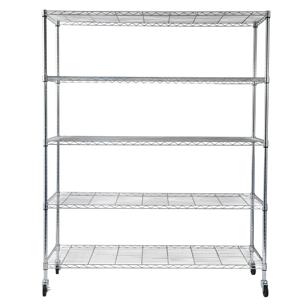 Gzxs NSF Certified Storage Shelves, Heavy Duty Steel Wire Shelving Unit with Wheels and Adjustable Feet, Used as Pantry Shelf, Garage or Bakers Rack Kitchen Shelving - (18"x59"x71" 5-Tier)