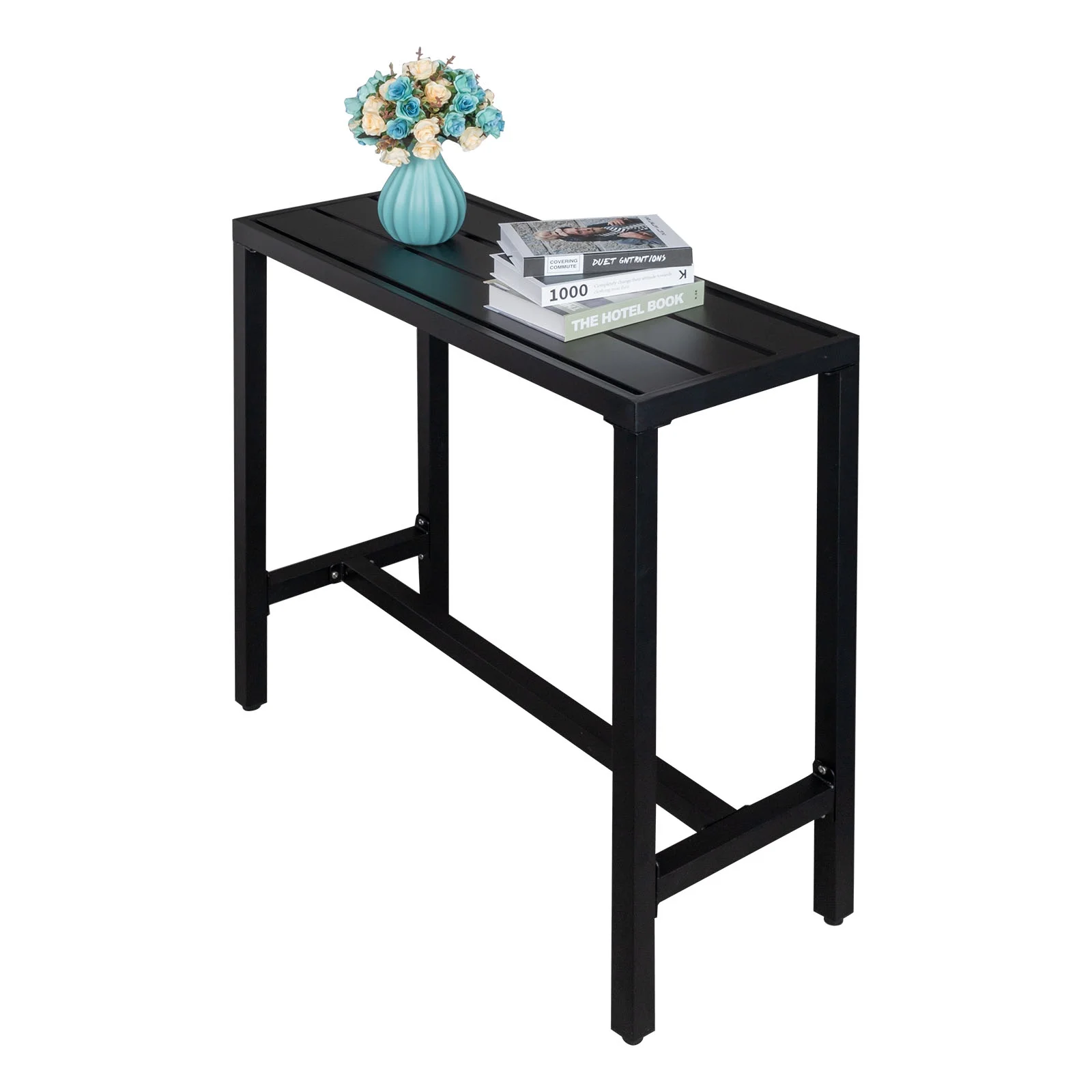UBesGoo Outdoor Iron Bar Table, 40'' Rectangle Patio Counter Height Console Table, Metal Console Table for Grill, Black