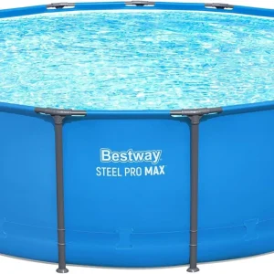 Steel Pro MAX 14 Foot x 48 Inch Round Metal Frame Above Ground Outdoor Swimming Pool Set with 1,000 Filter Pump, Ladder, and Cover, Gray