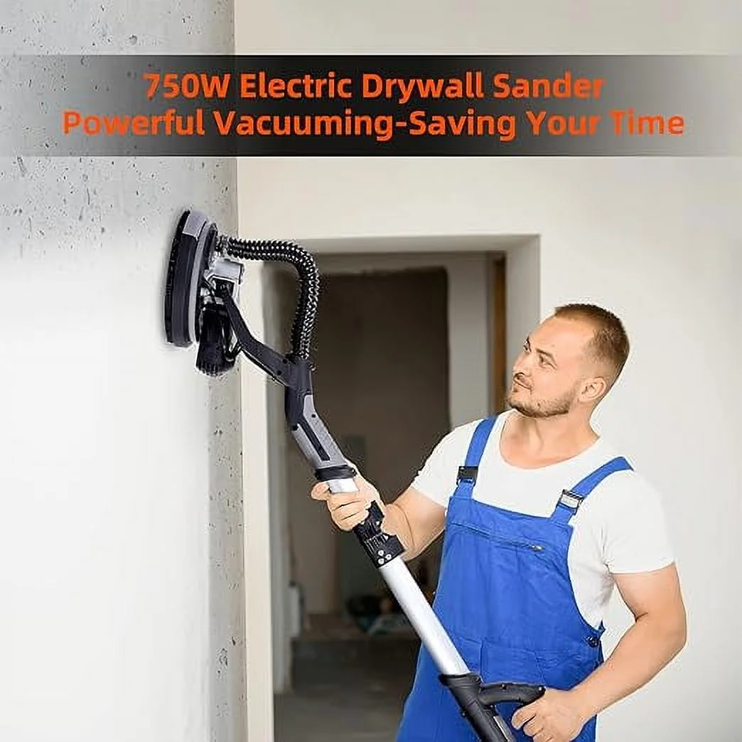 Garvee Drywall Sander,750W Electric Drywall Sander 7 Variable Speed 900-1800 RPM Sander with LED Light, 14 Pcs Sanding discs, Extendable Handle, Dust Hose, Storage Bag
