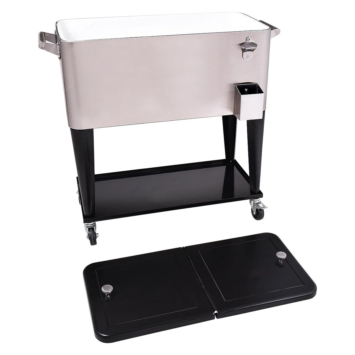Costway Patio Cooler Rolling Outdoor Stainless Steel Ice Beverage Chest Pool 80 Quart