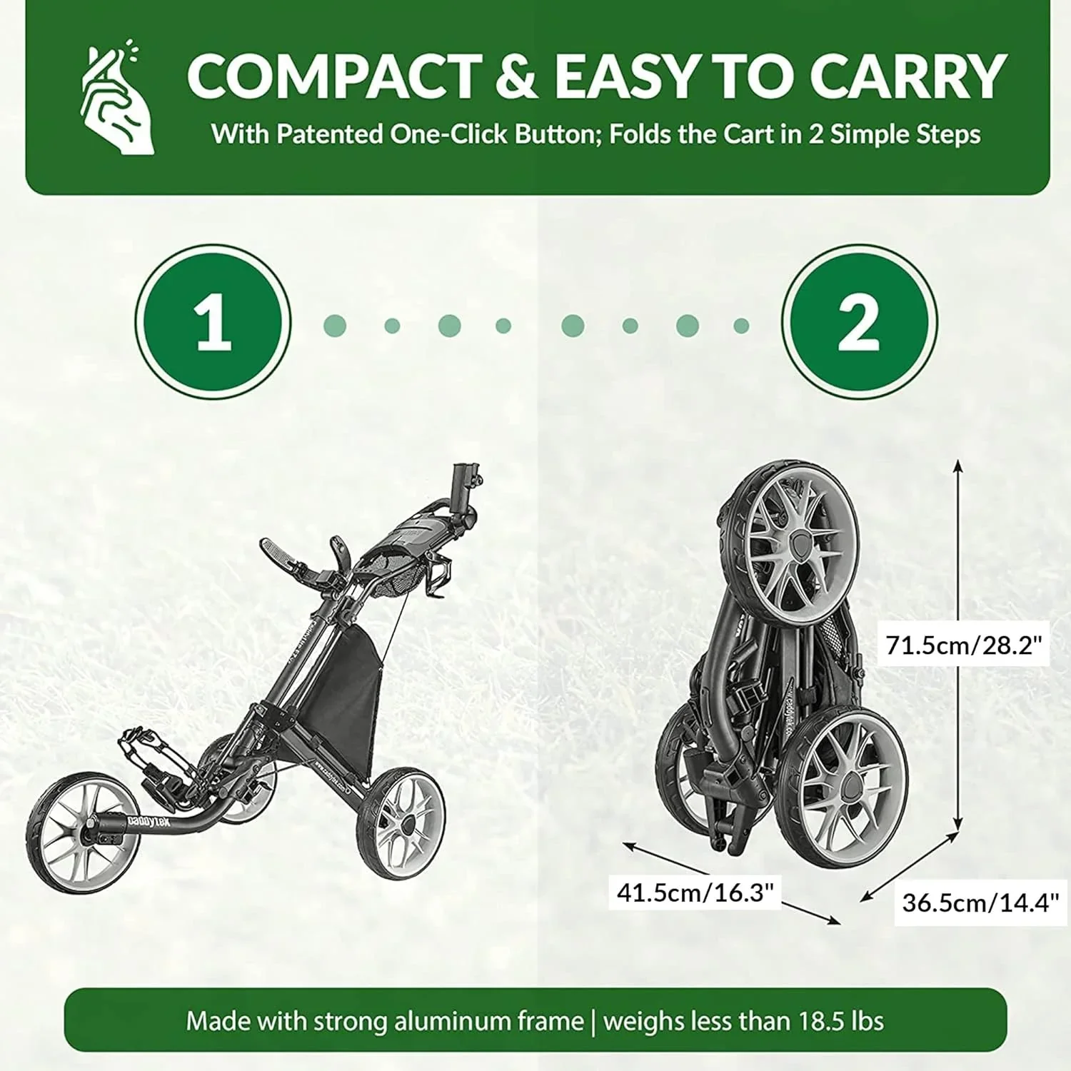 3Wheel Golf Push Cart - Golf Trolley Foldable Collapsible Lightweight Pushcart with Foot Brake - Easy to Open & Close