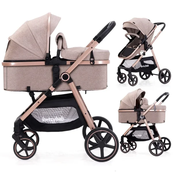 Lortsybab 2-in-1 Baby Stroller Folding Infant Newborn Pram Stroller with Reversible Seat