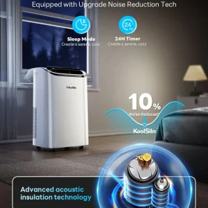 14,000 BTU Portable Air Conditioner Cools Up to 700 Sq.Ft, Auto-Evaporation Low Noise Portable AC Unit with Remote Control Fits for Large Room, Office, Garage,White