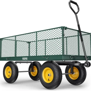 Steel Garden Cart 2-in-1 1400 lbs Heavy Duty Utility Wagon with Removable Mesh Sides to Convert into Flatbed 240?? U-Turn 13" Pneumatic Tires Garden Wagon for Farm Yard Lawn Garden Camping