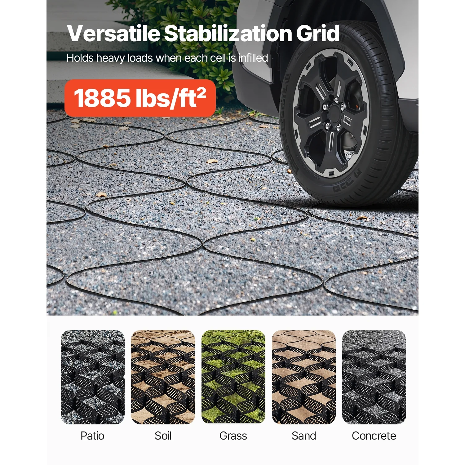 KFFKFF Gravel Grid, 4 Inch Depth, 17.06 x 8.86 FT / 5200 x 2700 mm, Supports 1880 LBS Per Sq ft, Permeable Ground Stabilizer for Garden, Patio, Walkway, RV Parking Slopes
