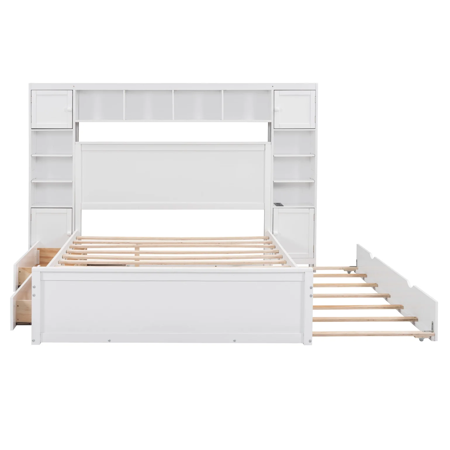 Queen Size Bed Frame with Headboard Storage and Outlet, Modern Solid Wood Storage Bed with 4 Underbed Drawers, Durable and Noiseless,Espresso