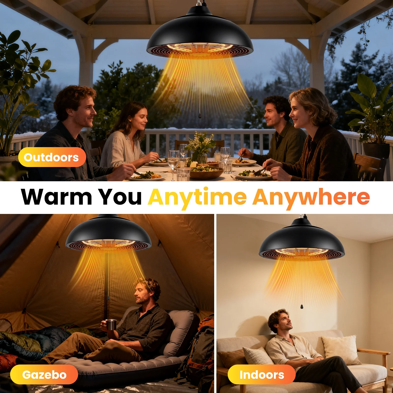 Advwin Outdoor Patio Heater,1500W Electric Hanging Patio Heater 3S Fast Heating,Ceiling Mounted Heater for Balcony,Courtyard, Garage,Overheat & Tip-Over Protection 3 Adjustable Modes,IP55 Waterproof