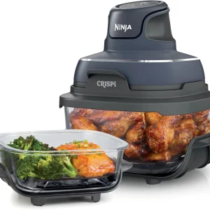Ninja Crispi 4-in-1 Portable Glass Air Fryer Cooking System, 1500W, 4QT & 6-Cup TempWare Glass Containers with Storage Lids, Microwave, Freezer & Dishwasher Safe