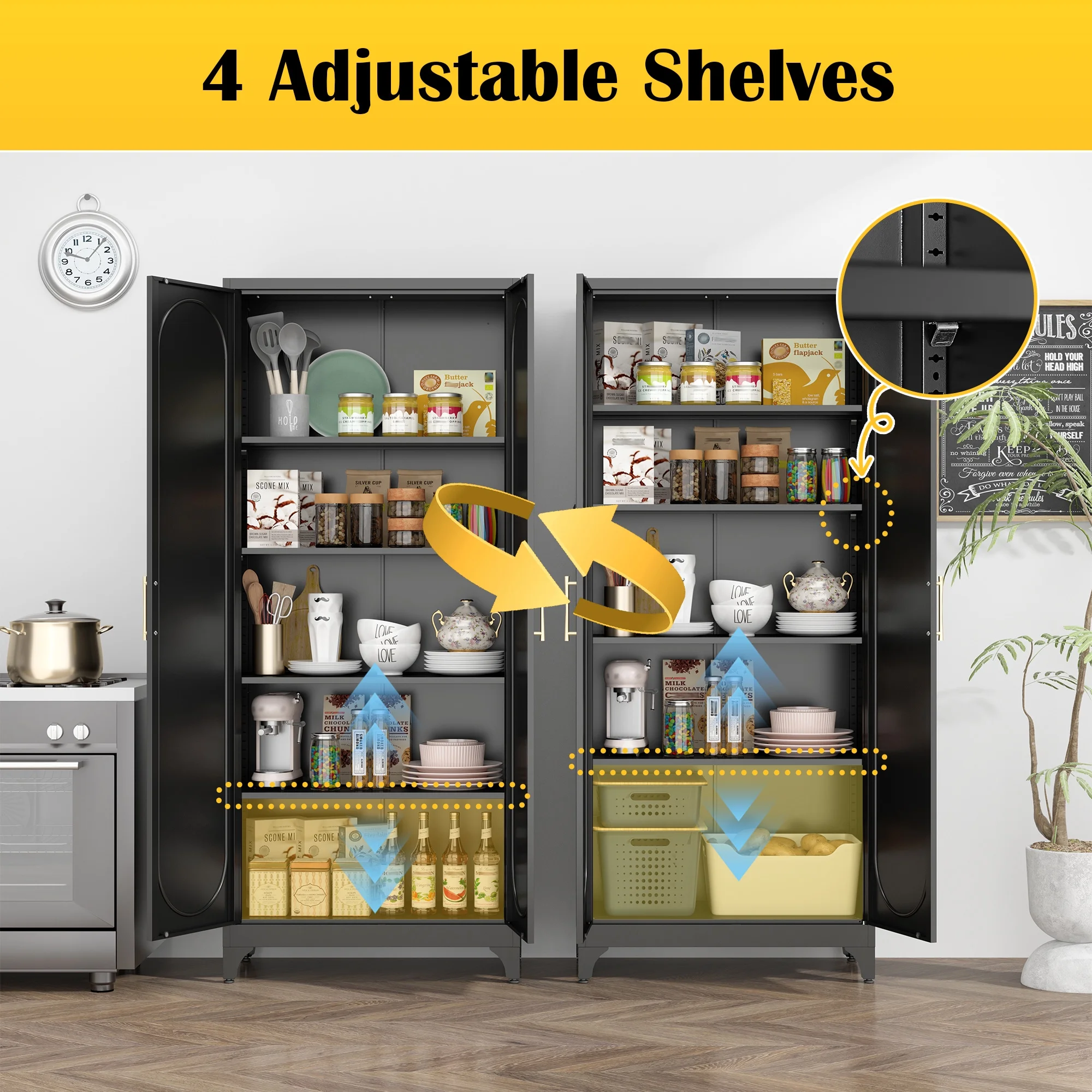 Polup White 75" H Modern Kitchen Storage Cabinet with Doors and Adjustable Shelves