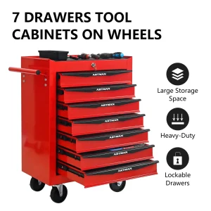 Tool Cabinets 4 Drawers Multifunctional Tool Cart with Wheels,Metal Rolling Tool Cart Storage for Garage Workshop Warehouse Repair Shop--With Stainless Steel Roof- Red&Black,Garage Tool Cabinets