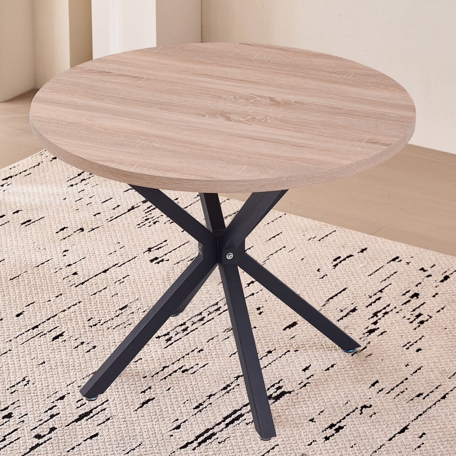 39- Round Dining Table, Modern Small Kitchen Table for 4 with X-Shaped Metal Legs and 1.2" Thickness Tabletop for Kitchen Dining Room, Coffee Table, Oak