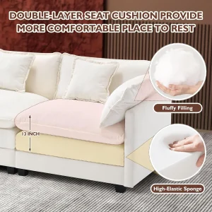 Ihanherry 146" U-Shaped Modern Sofa Modular Sectional Cloud Couch with 2 Ottoman, 6-Seat Chenille Deep Seat Sofa with 6 Pillows for Living Room, Bedroom and Apartment, Grey