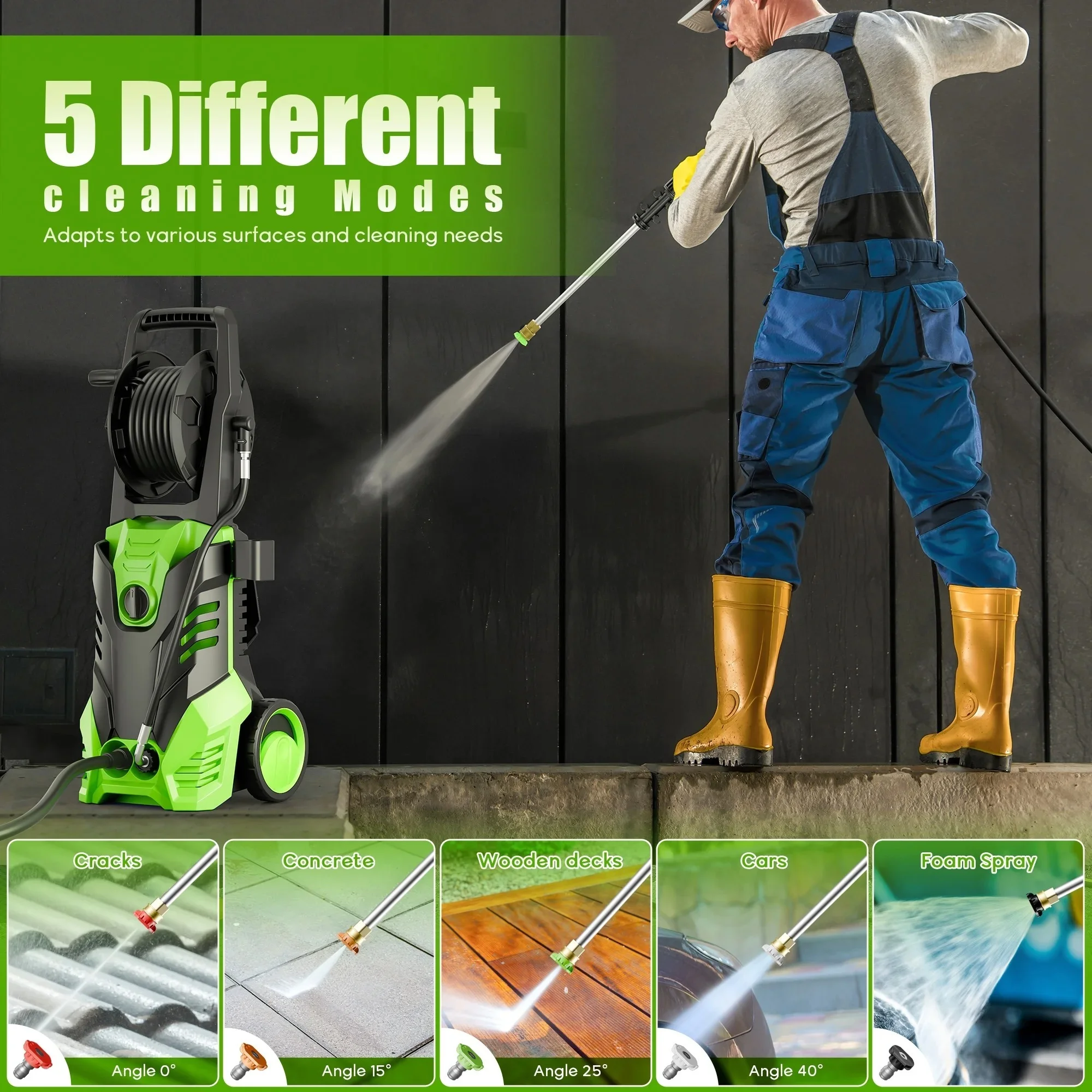 Electric Pressure Washer, 3800PSI 2.6 GPM Power Washer Machine with Hose Reel,4 Quick Connect Nozzles, Foam Cannon, for Cars, Patios, and Floor Cleaning,Orange