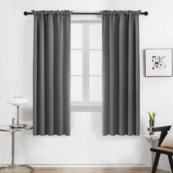 Deconovo Bedroom Blackout Curtains Rod Pocket Light Block Window Drapes for Home Decor, Set of 2, 42 x 72 inch, Black