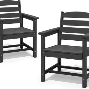 SERWALL 7-Piece Patio Table Set, Outdoor HDPE Dining Furniture with Umbrella Hole, All Weather Table and Chairs for Lawn, Garden, Poolside, Aruba