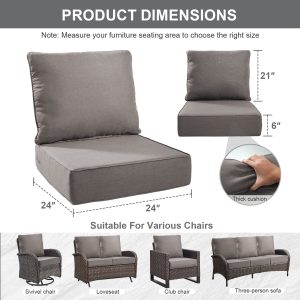 Bellefurn Outdoor Deep Seat Cushion 24 X 24 X 6 inch for Patio Furniture,Outdoor Chair Cushions Waterproof & Fade Resistant Patio Furniture Cushions for Wicker Chair, Sofa, Couch
