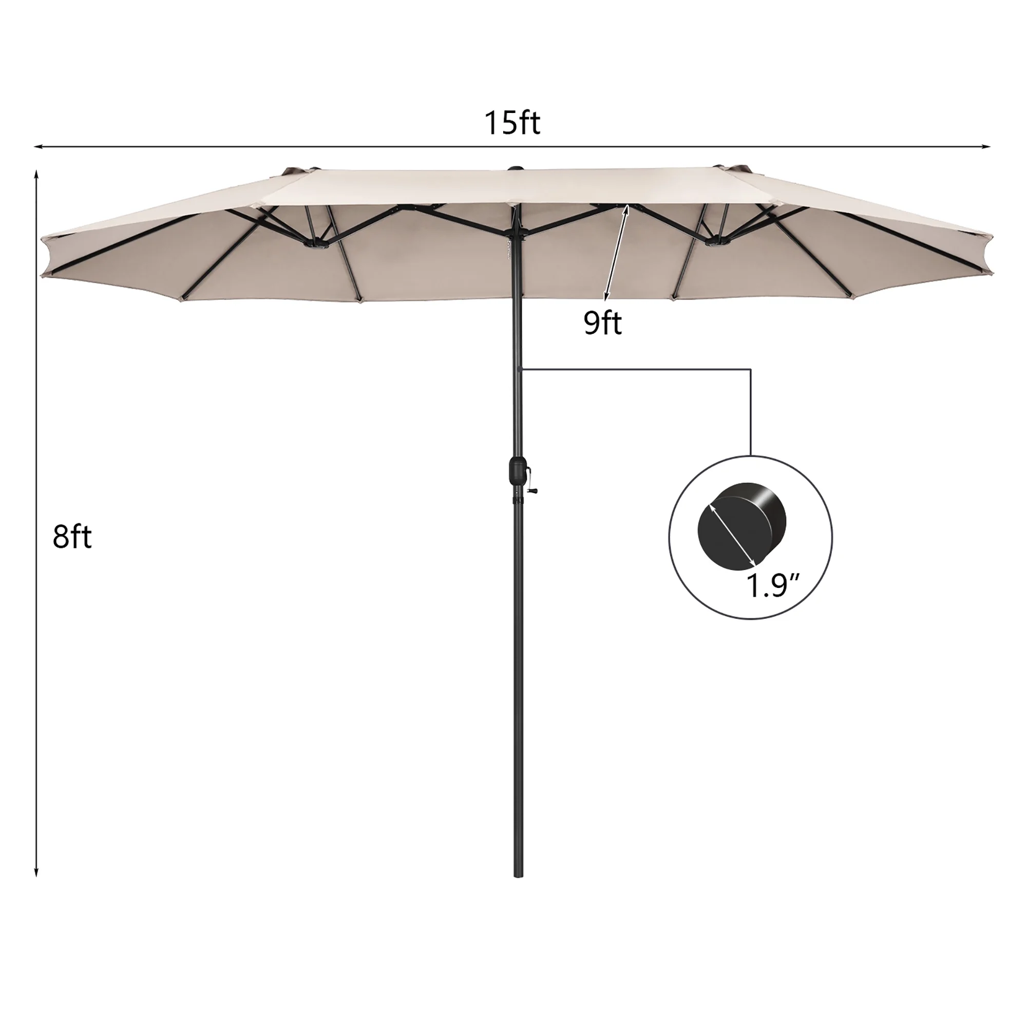 Costway 15ft Beige Patio Double-Sided Umbrella, Crank Lift