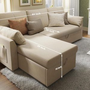 VanAcc Sofa Bed, Sleeper Sofa with Storage Chaise 2 in 1 Pull Out Couch Living Room
