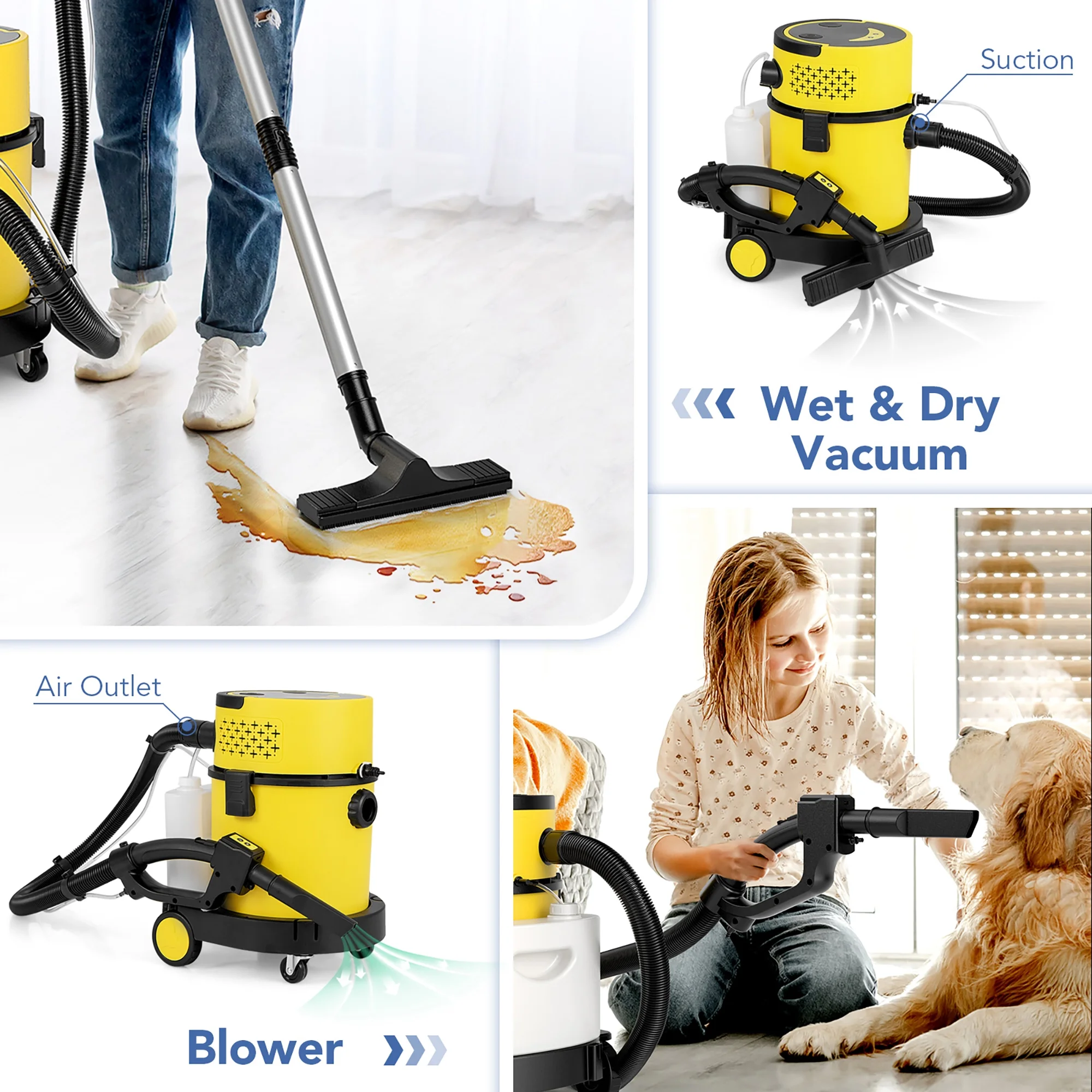 Gymax 4-in-1 Wet Dry Vacuum Cleaner w/ 5.5 Peak HP & 17 KPA Max Suction Attachments
