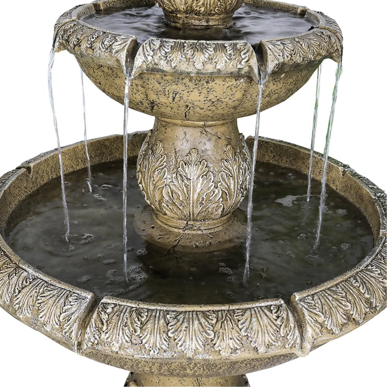 48-?H Outdoor Floor Water Fountain, 3-Tiers Concrete Water Fountain with Submersible Electric Pump - Garden Cascading Waterfall for Yard Patio Lawn Home Decor
