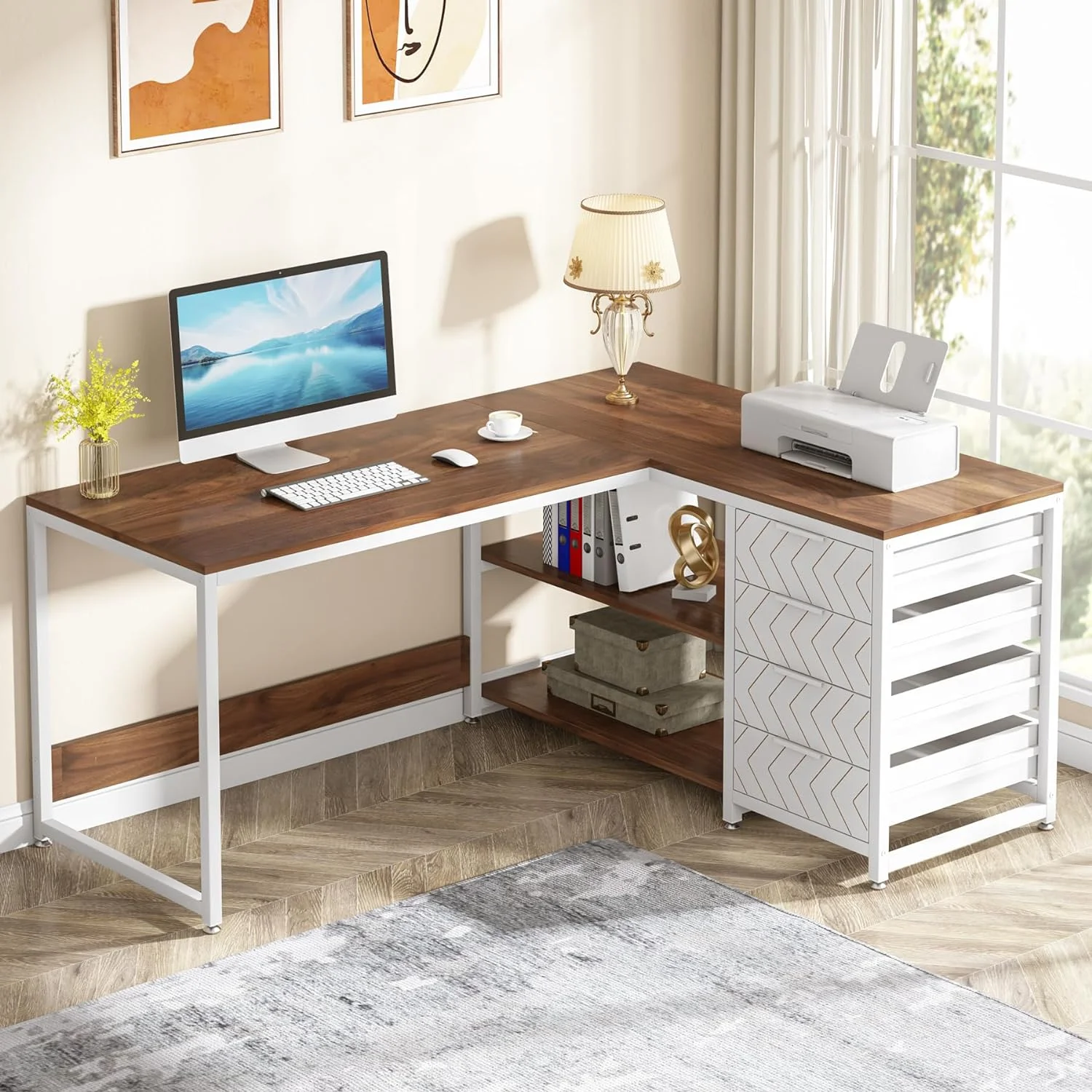 Tribesigns 59" L-Shaped Office Desk, Modern Reversible Computer Study Desk for Home Office, White
