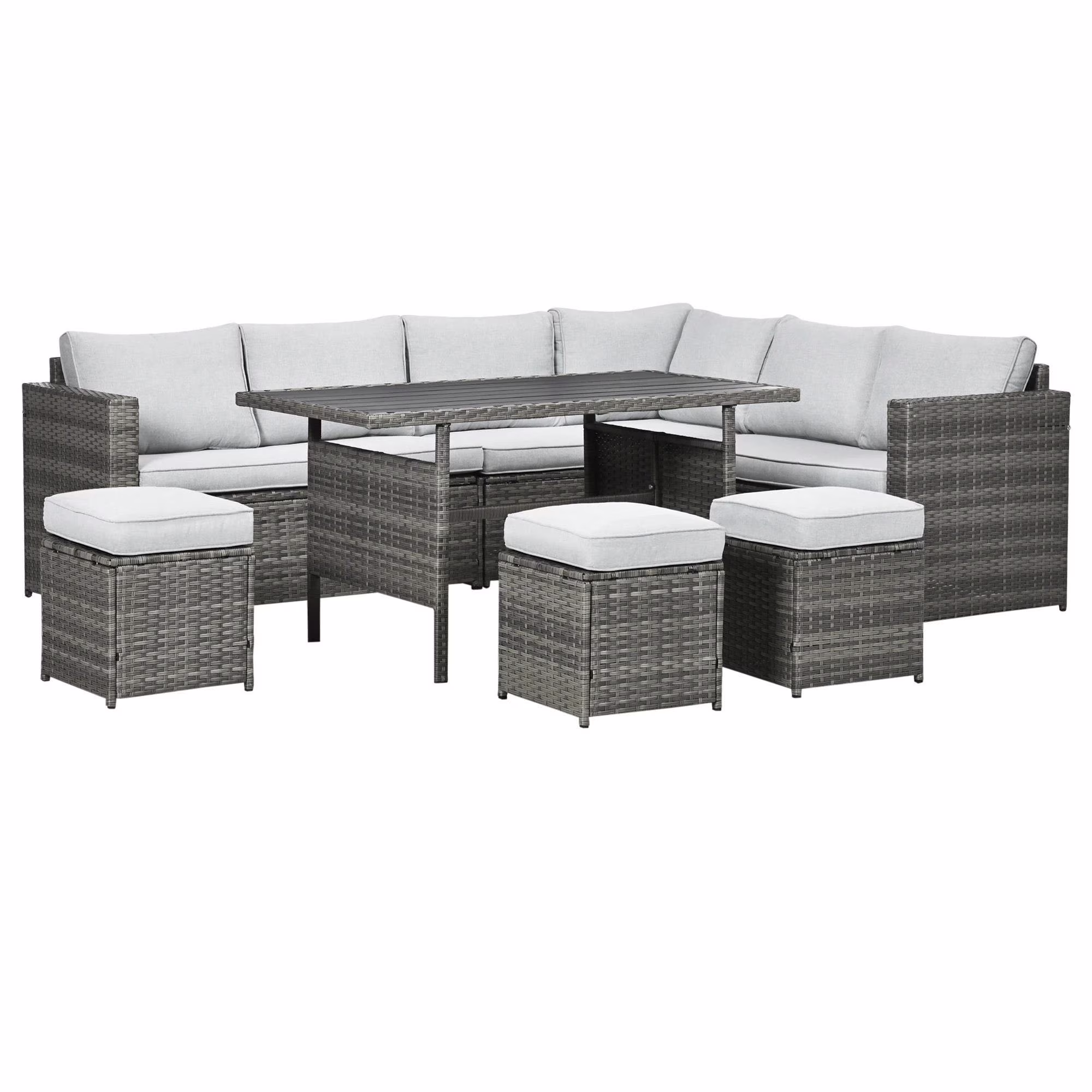 Resenkos Wicker Outdoor Patio Furniture Set, L-Shaped 7 Pieces Outdoor Dining Sectional Sofa, Gray